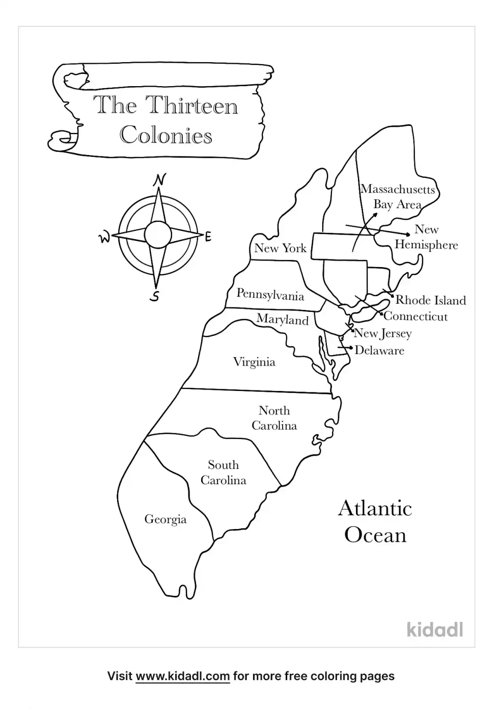 The 13 Colonies Coloring Page