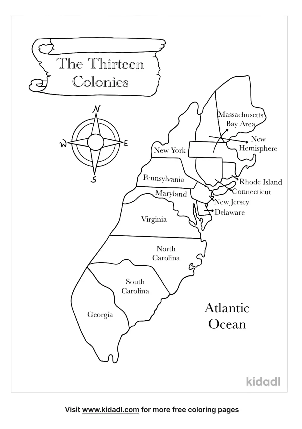 The 13 Colonies Coloring Page
