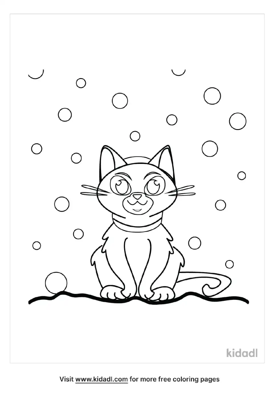 Cat In The Snow Coloring Page