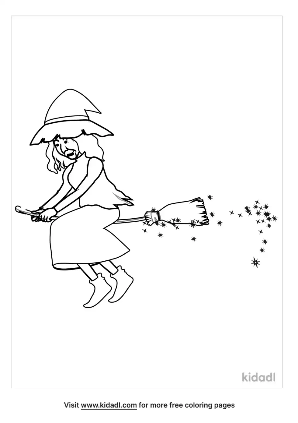 Witch Riding A Broom Coloring Page