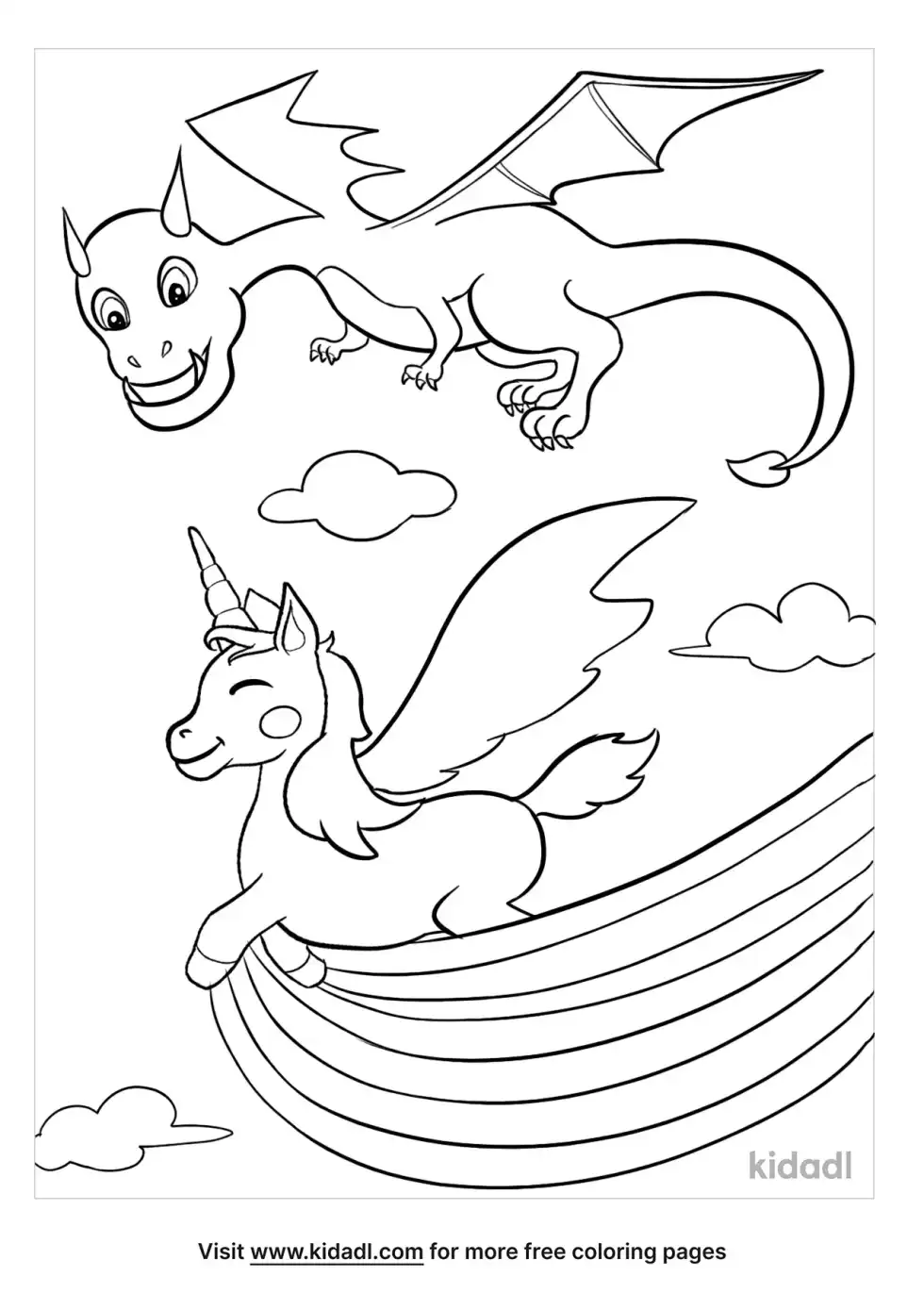 Dragon And Unicorn Coloring Page