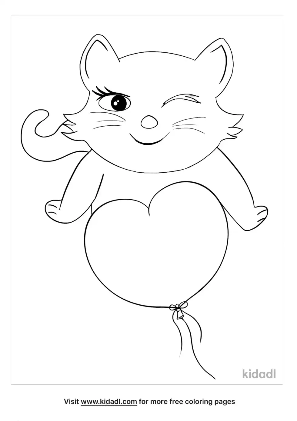 Cat Heart Balloon Coloring Page