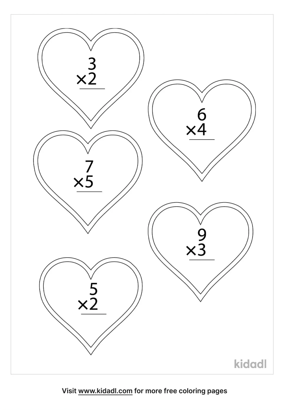 Mixed Multiplication Valentines Coloring Page