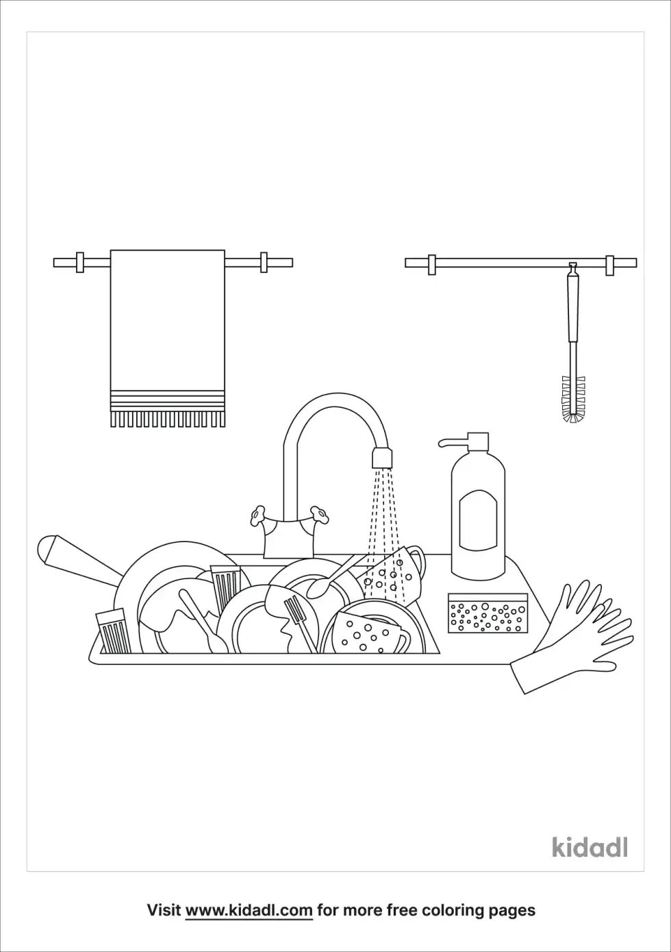 Kitchen Sink With Dishes Coloring Page