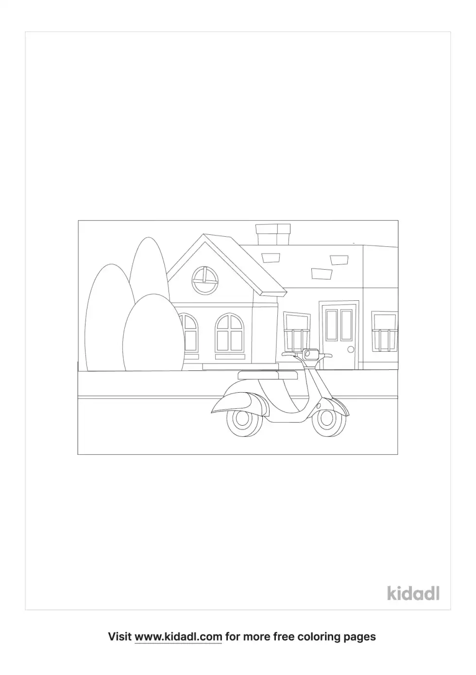 Scooter With Houses Coloring Page
