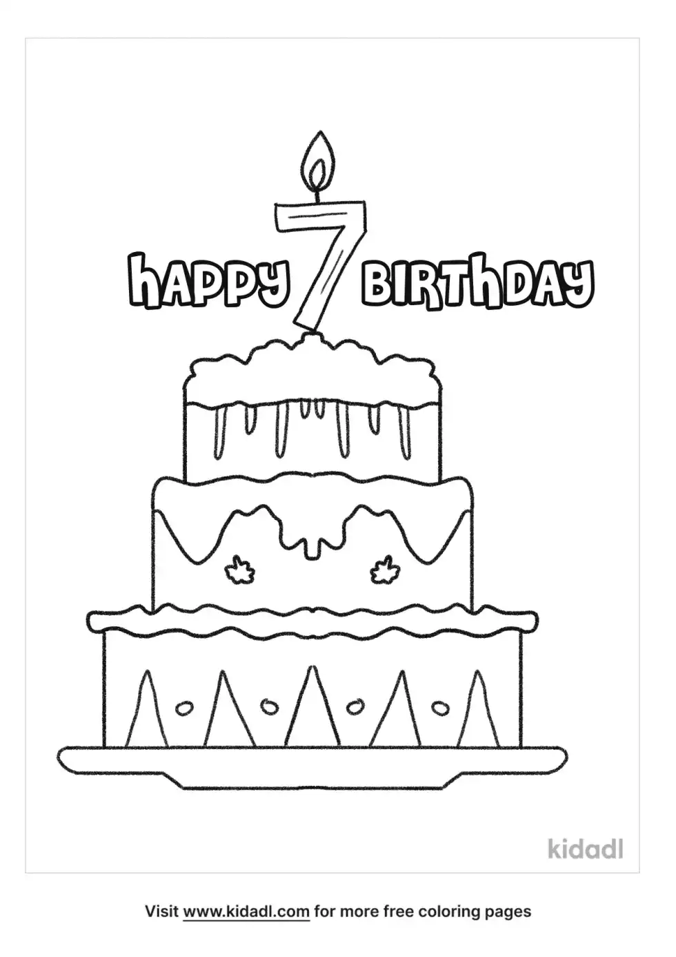 7th Happy Birthday Cake Coloring Page