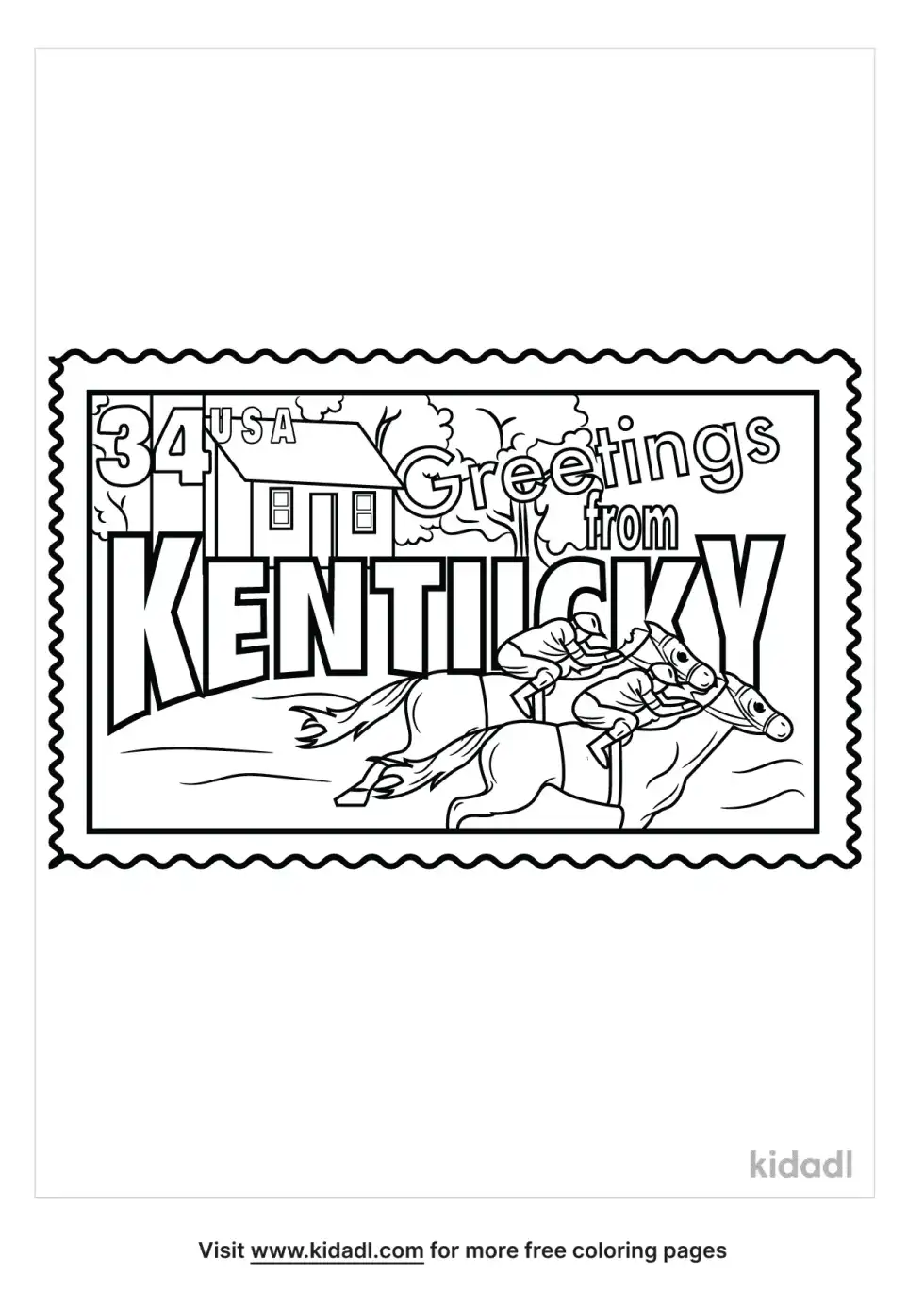 Kentucky State Stamp Coloring Page