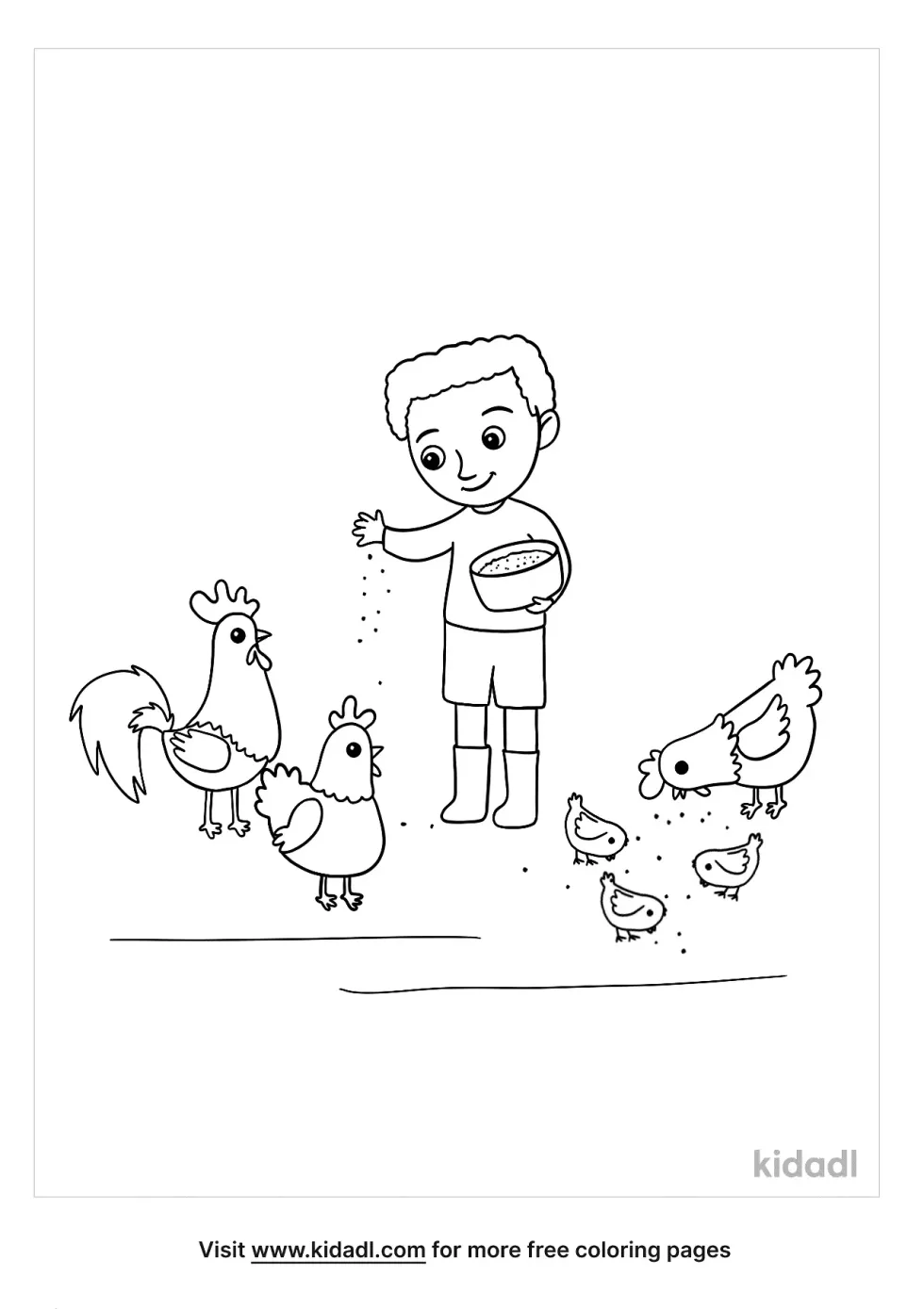 Boy With Animals Coloring Page
