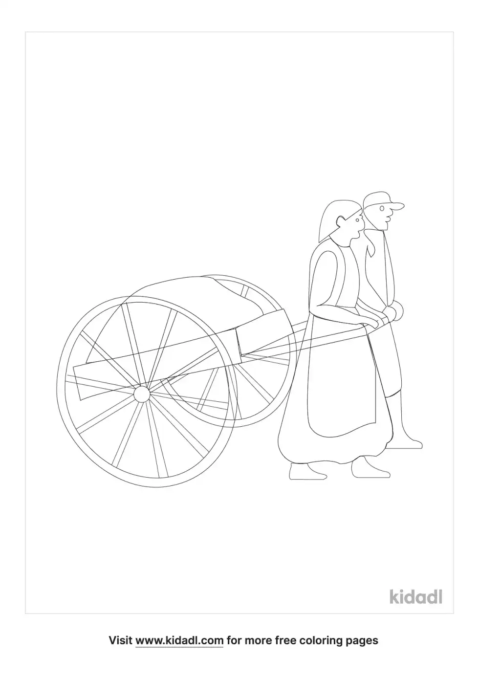 Pioneer Pulling A Handcart Coloring Page