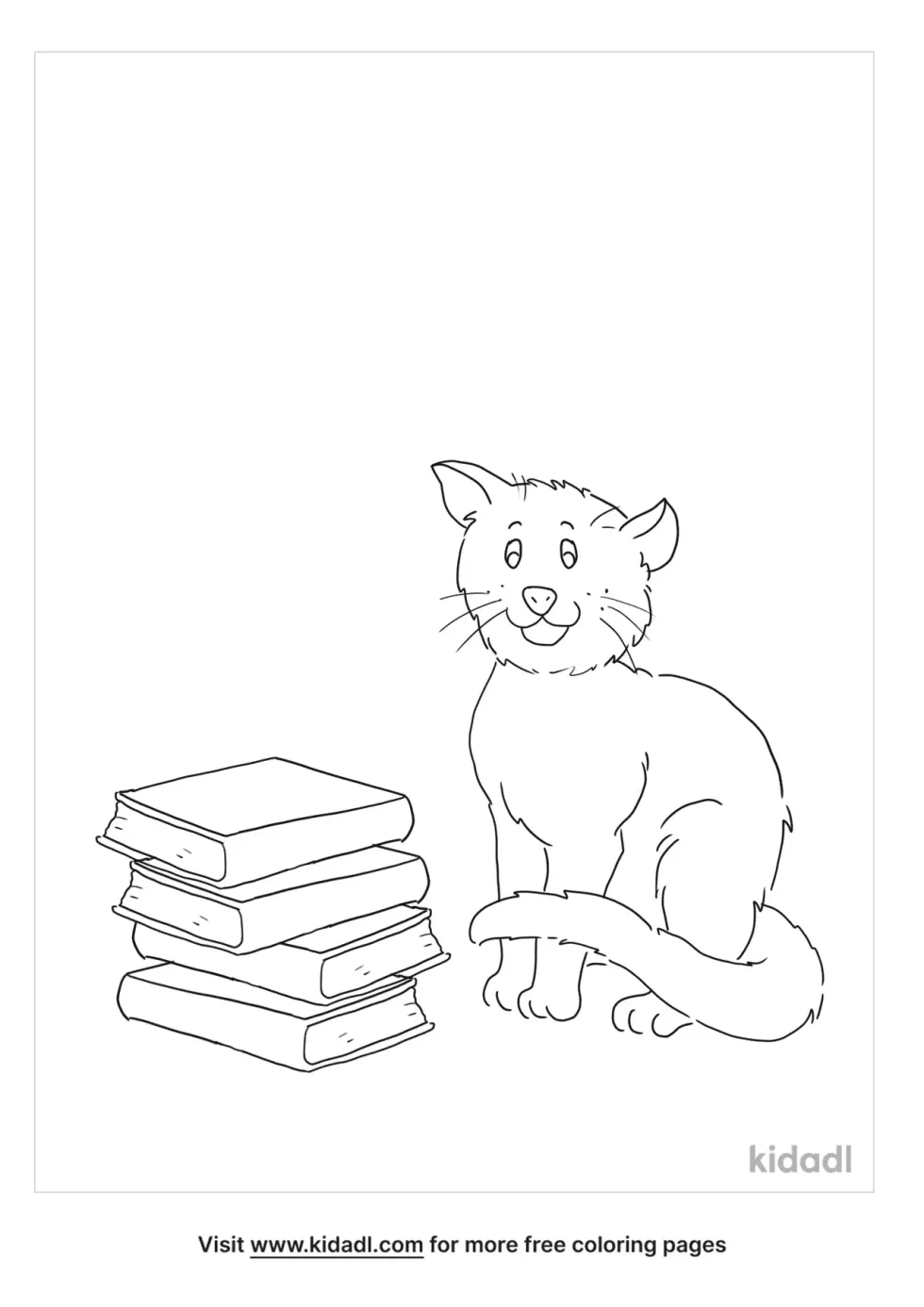 Cat And Books Coloring Page