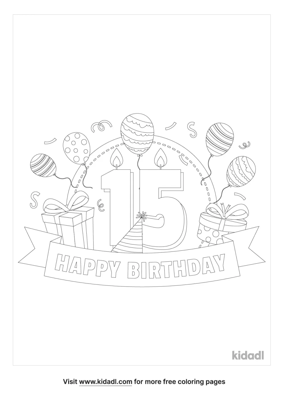 Happy 15th Birthday Coloring Page | Kidadl