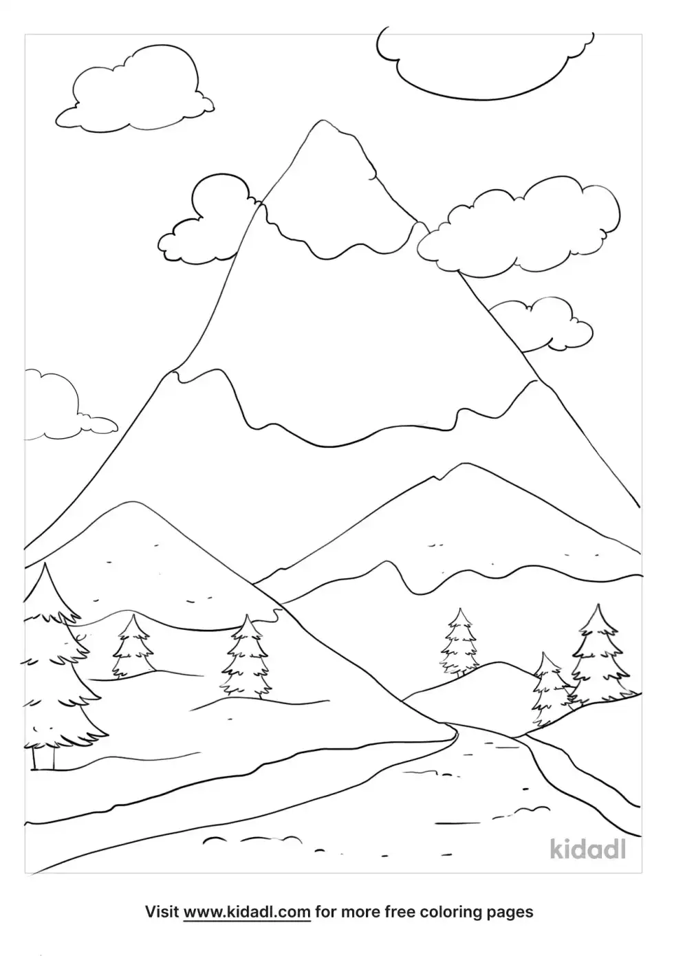 Winter Mountain Scene Coloring Page