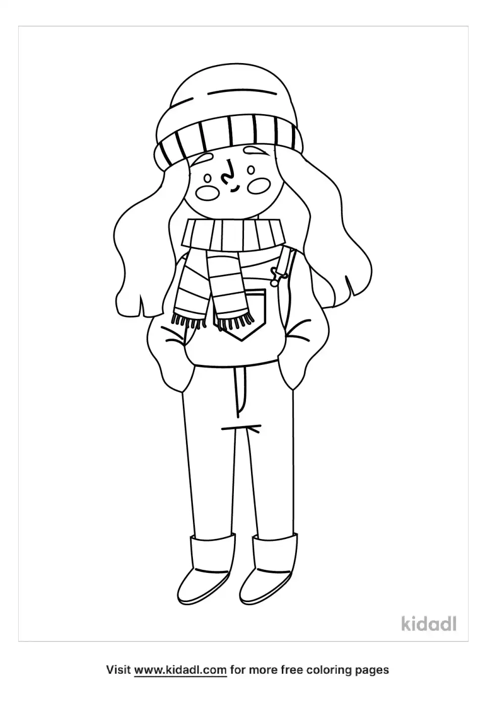 Woman In Scarf And Overalls Coloring Page