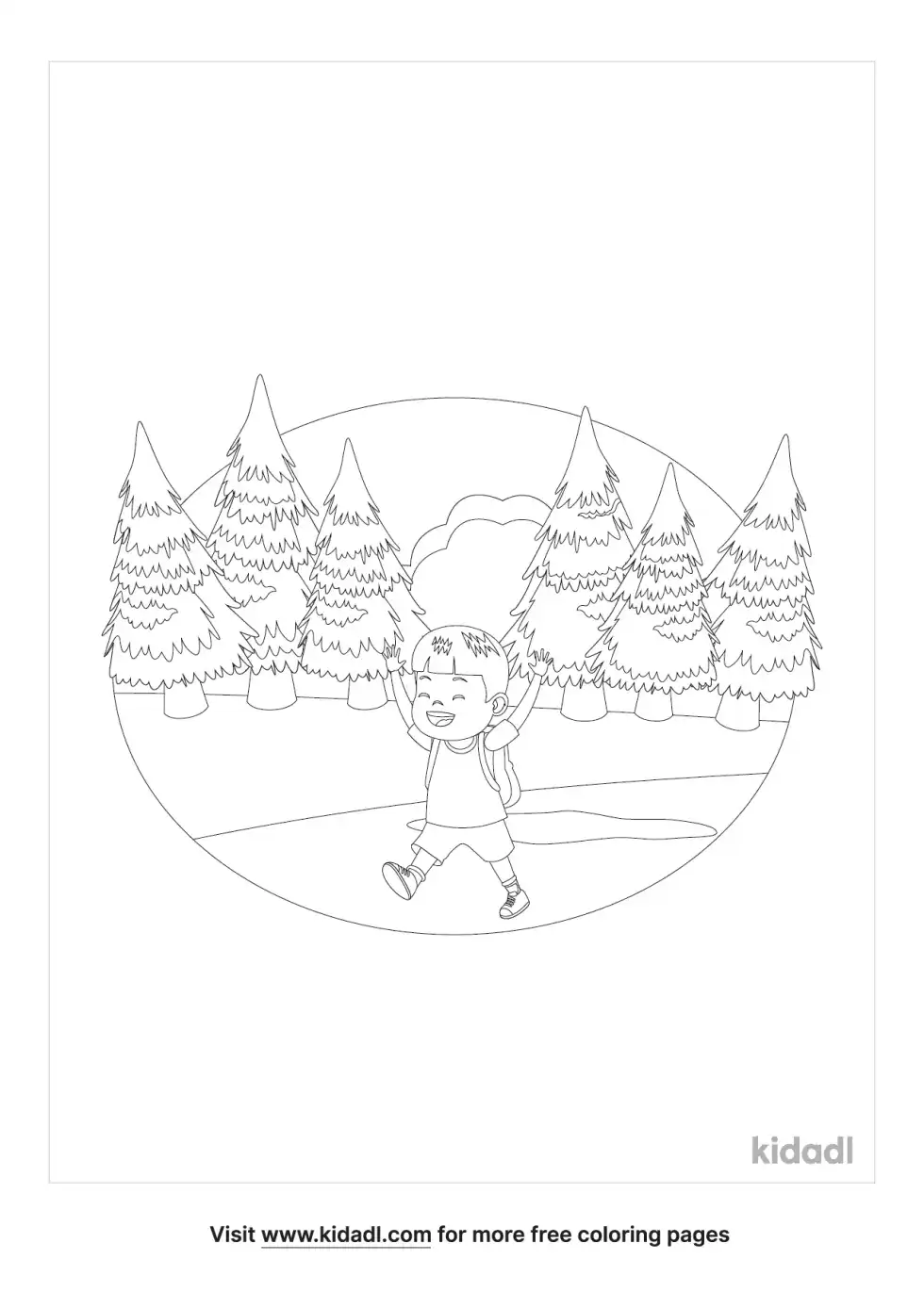 Boy In A Forest Coloring Page