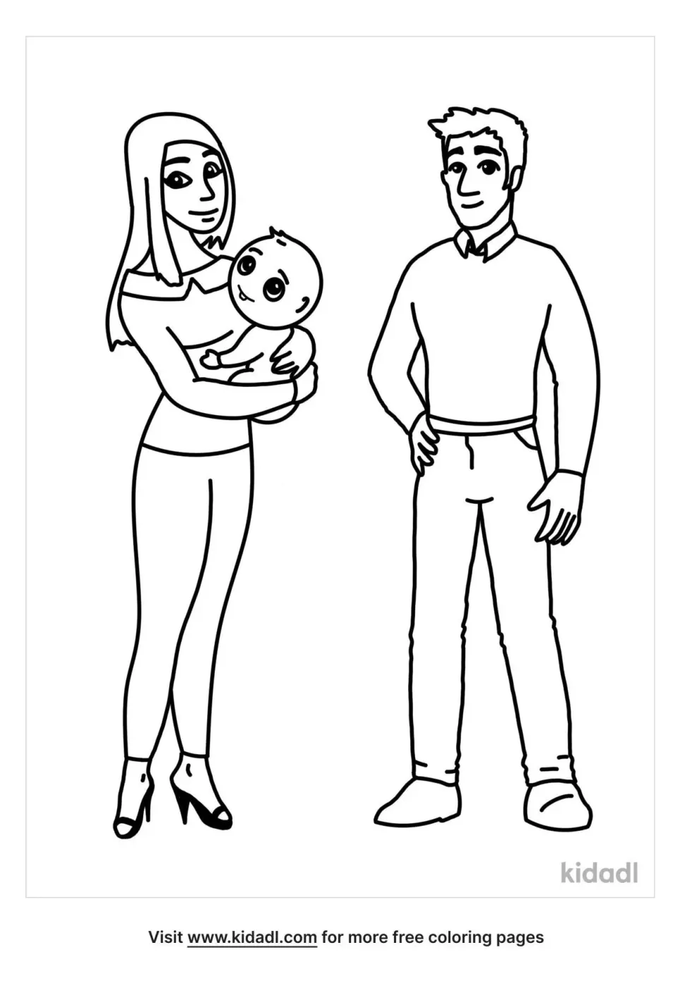 Uncle And Aunt With A Child Coloring Page