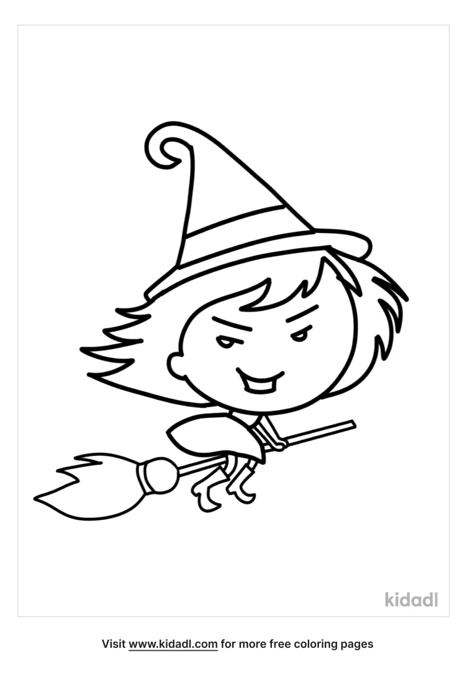 Smiling Flying Witch Coloring Page