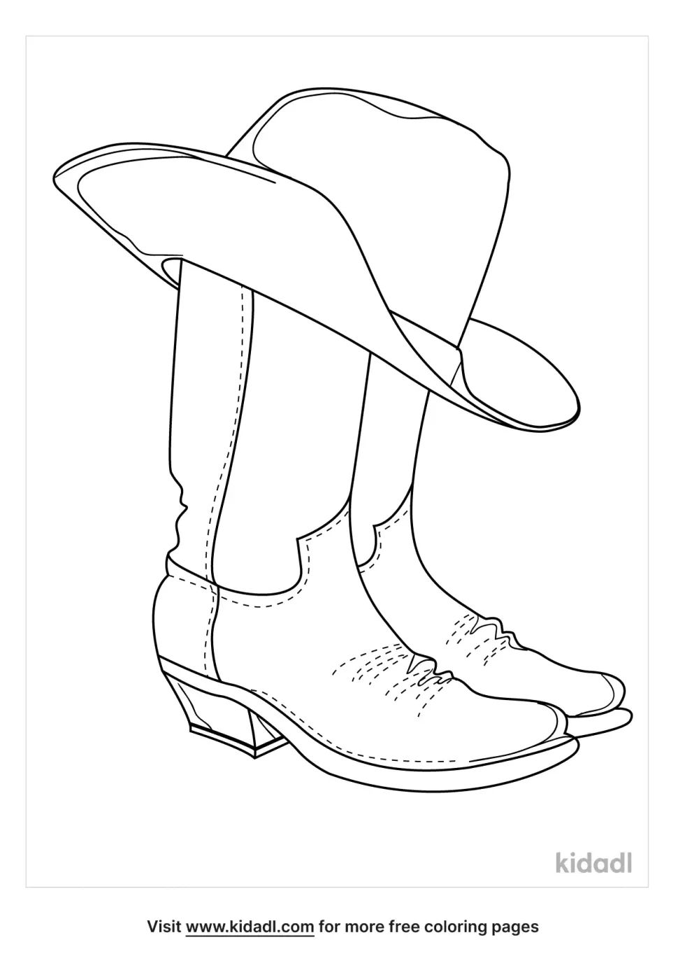Hat And Cowboy Boots Coloring Page | Kidadl