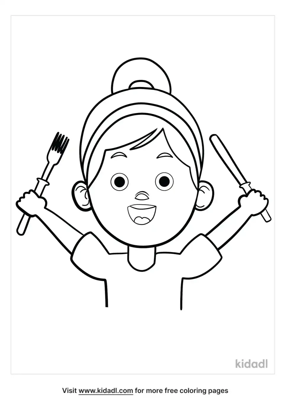 Little Girl Eating Coloring Page