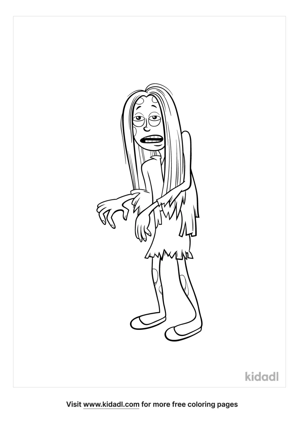 Zombie Girl Coloring Page