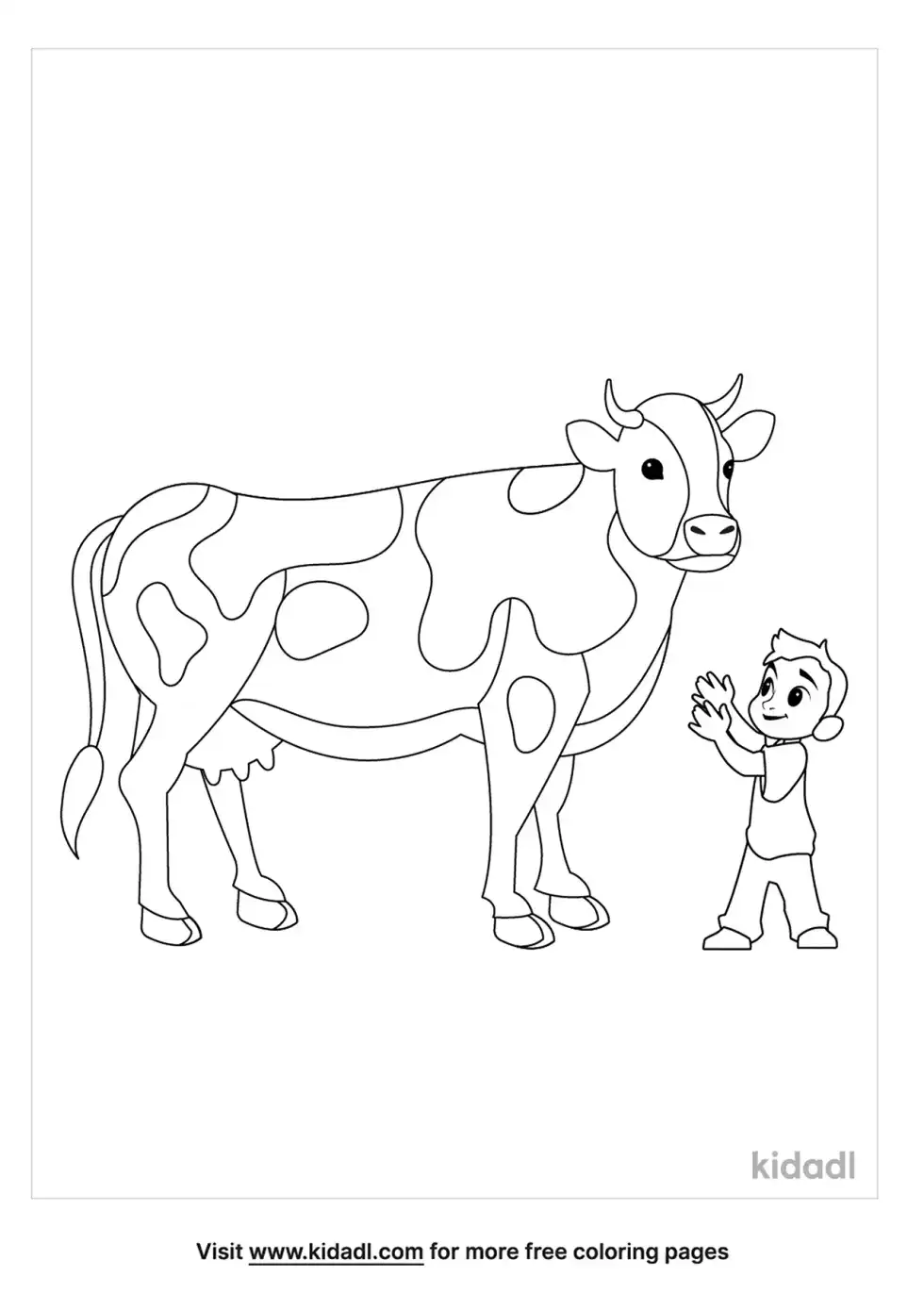 Little Boy Looking At A Cow Coloring Page