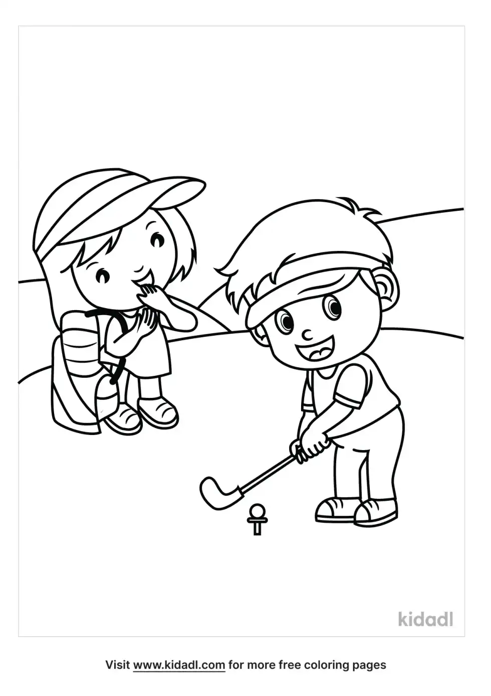 Children Playing Golf Coloring Page