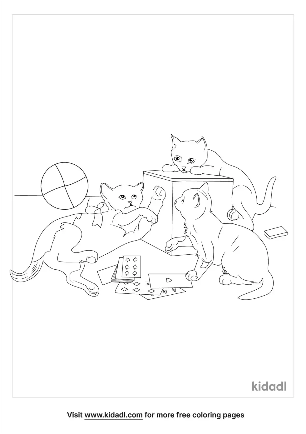 Cats Playing Cards Coloring Page