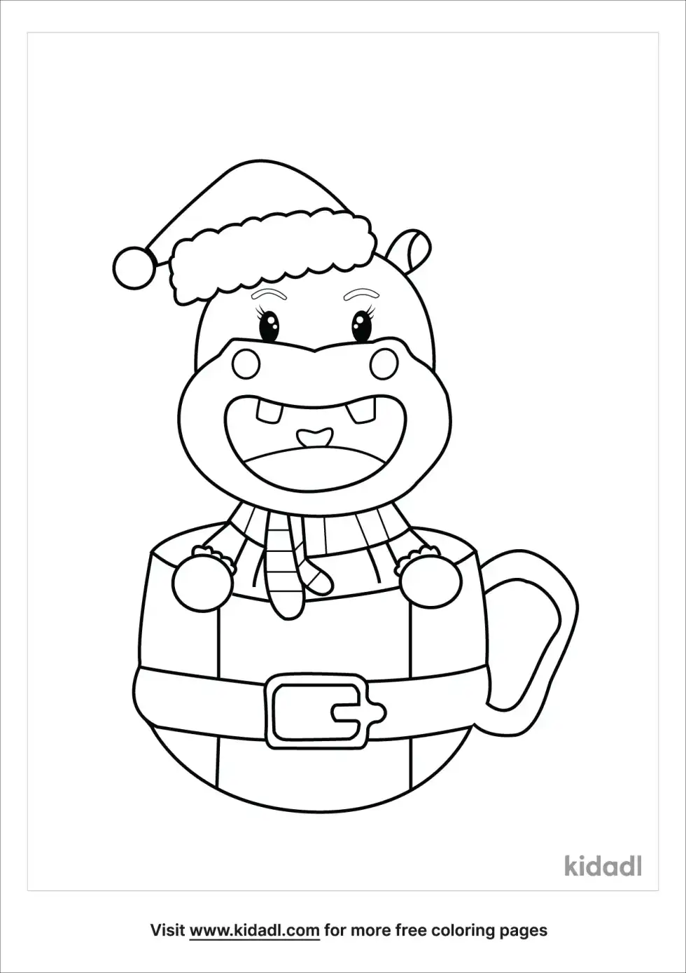 Christmas Hippo Coloring Page