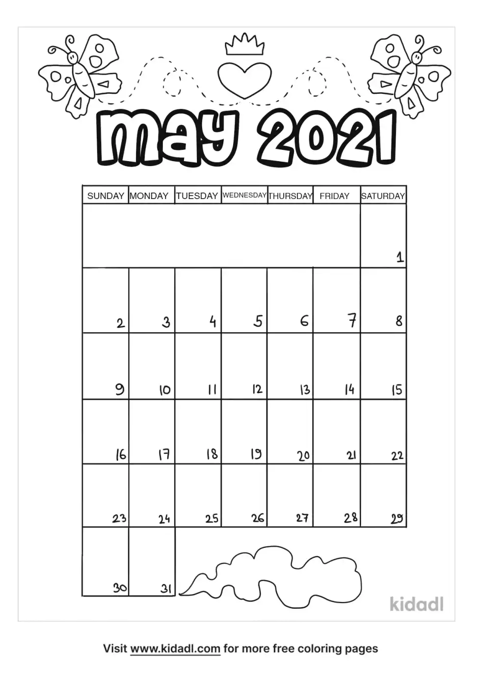 May Calendar Coloring Page