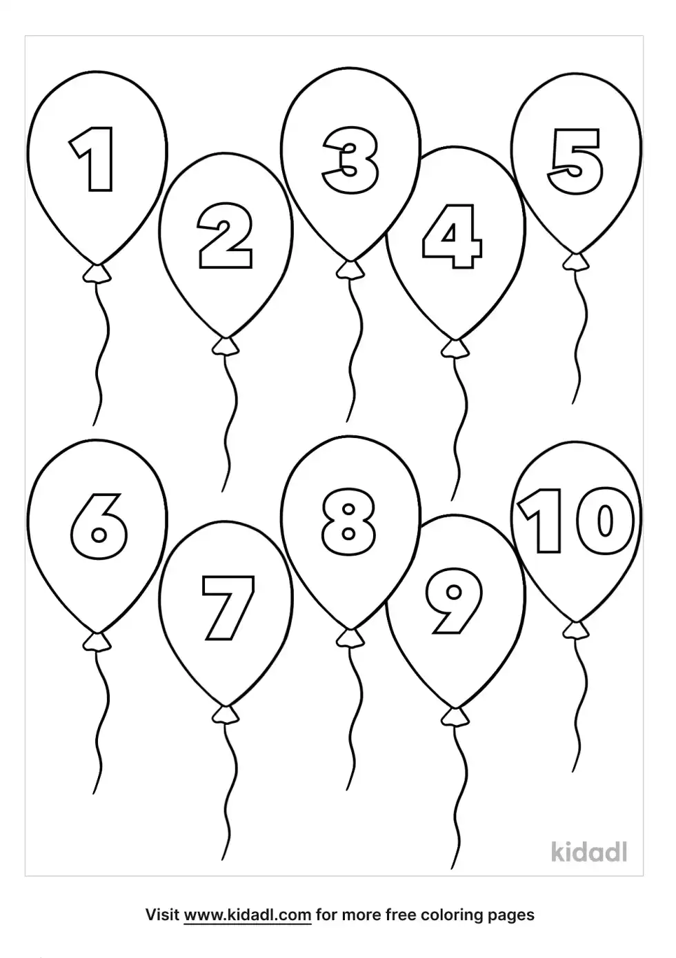 Balloons With Numbers Coloring Page
