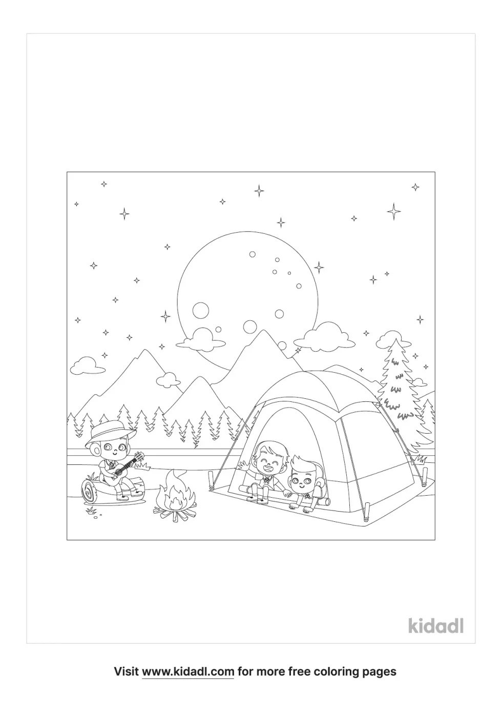 Kids In A Tent Coloring Page