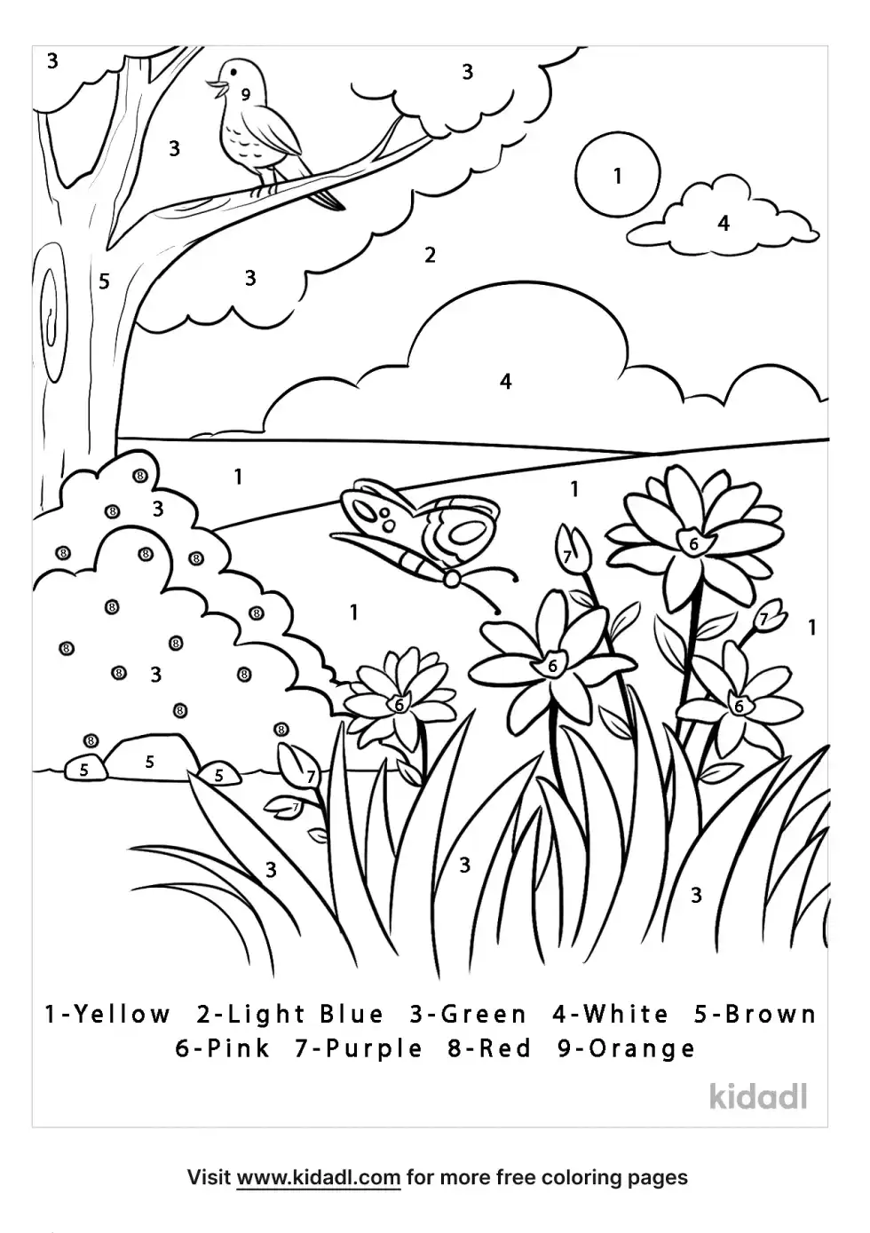 Spring Color By Numbers Coloring Page