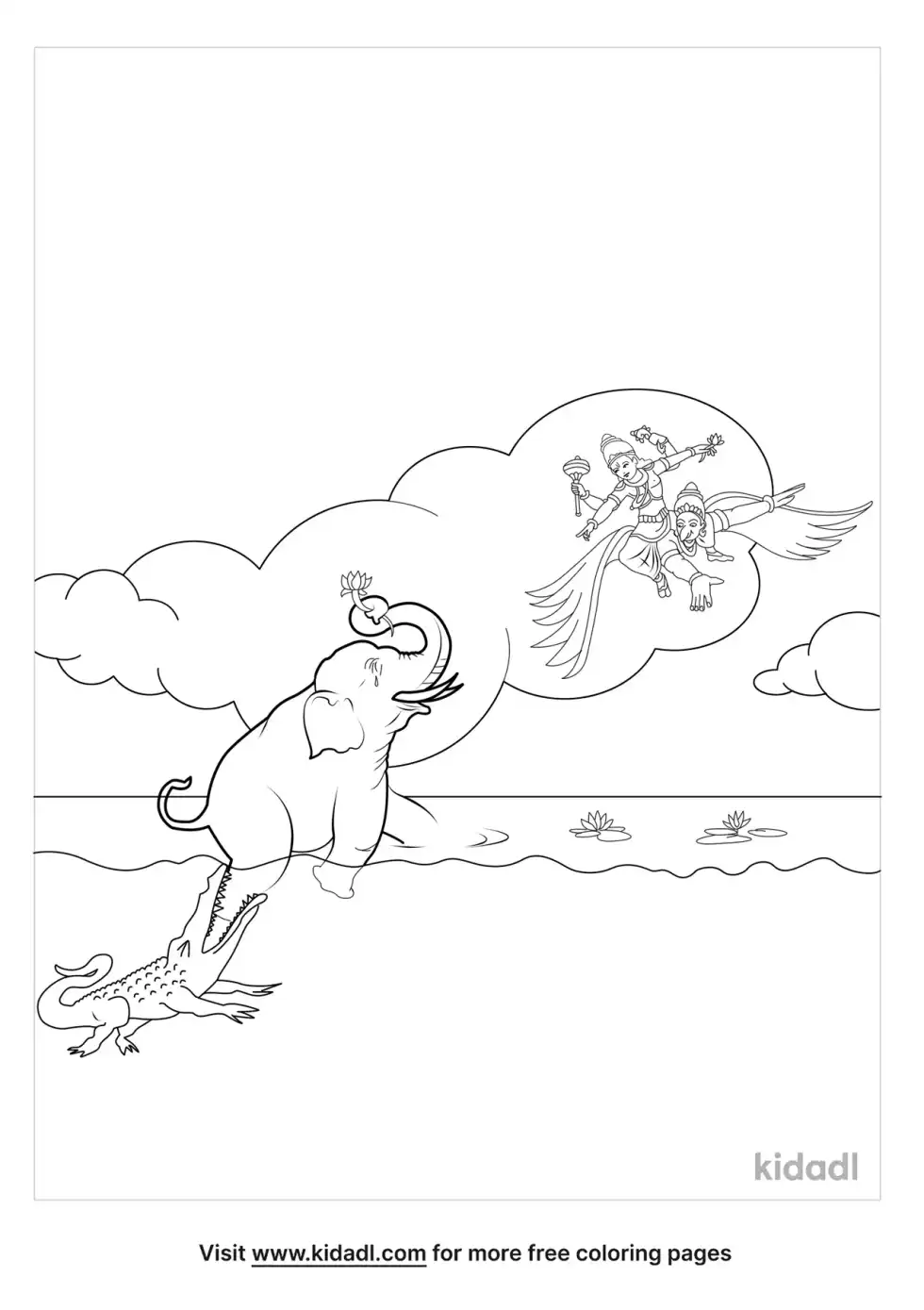 Gajendra Moksha Coloring Page