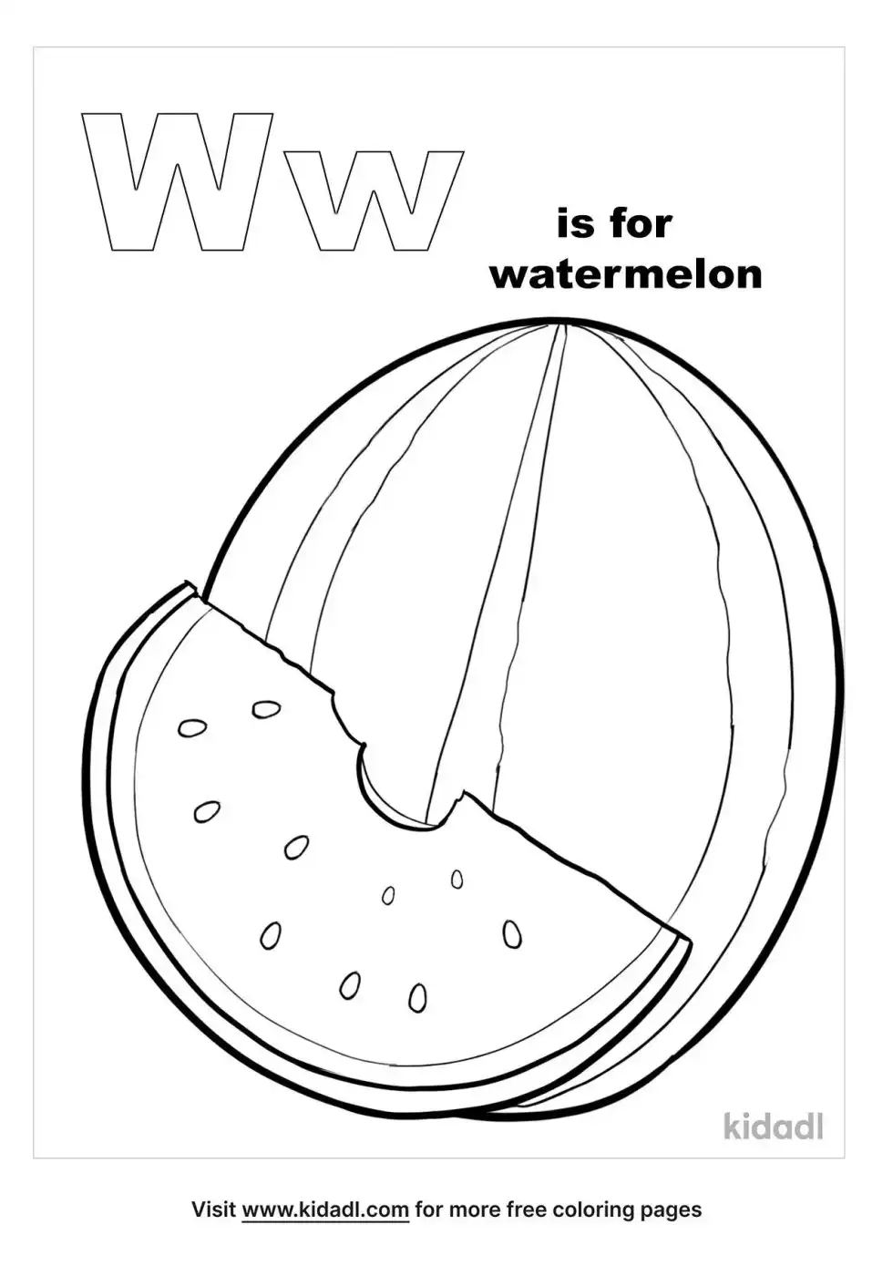 W Is For Watermelon Coloring Page