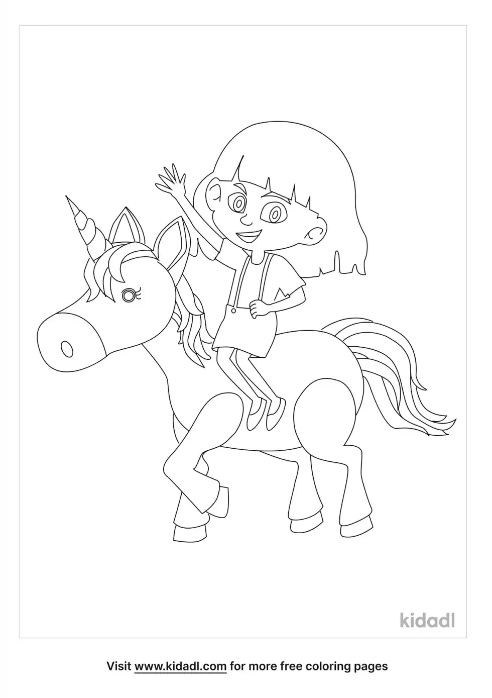 Girl Riding A Unicorn Coloring Page