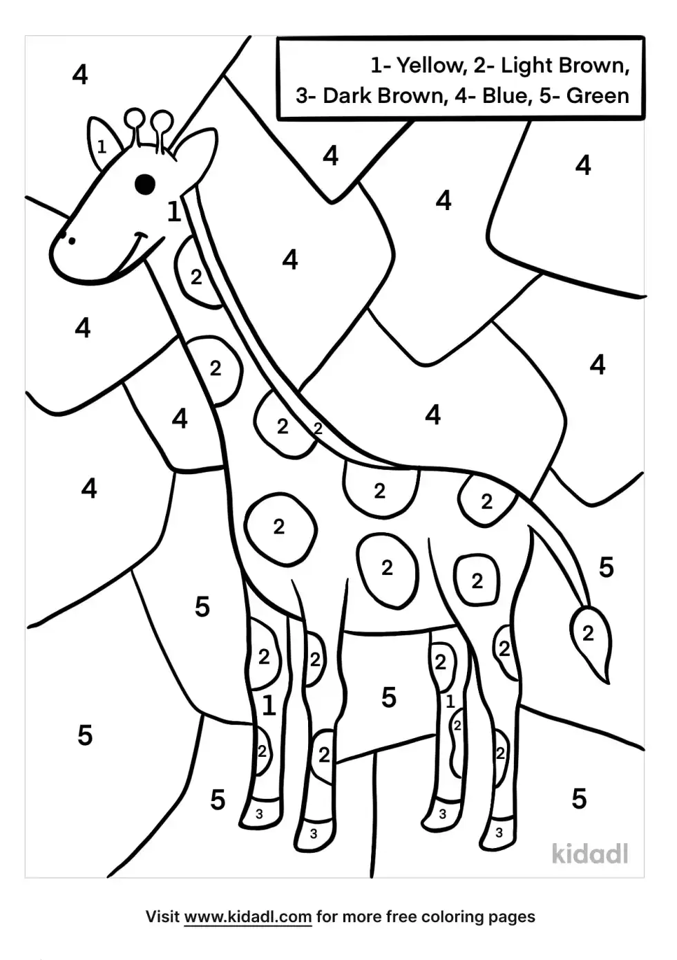 Giraffe Color By Numbers Coloring Page