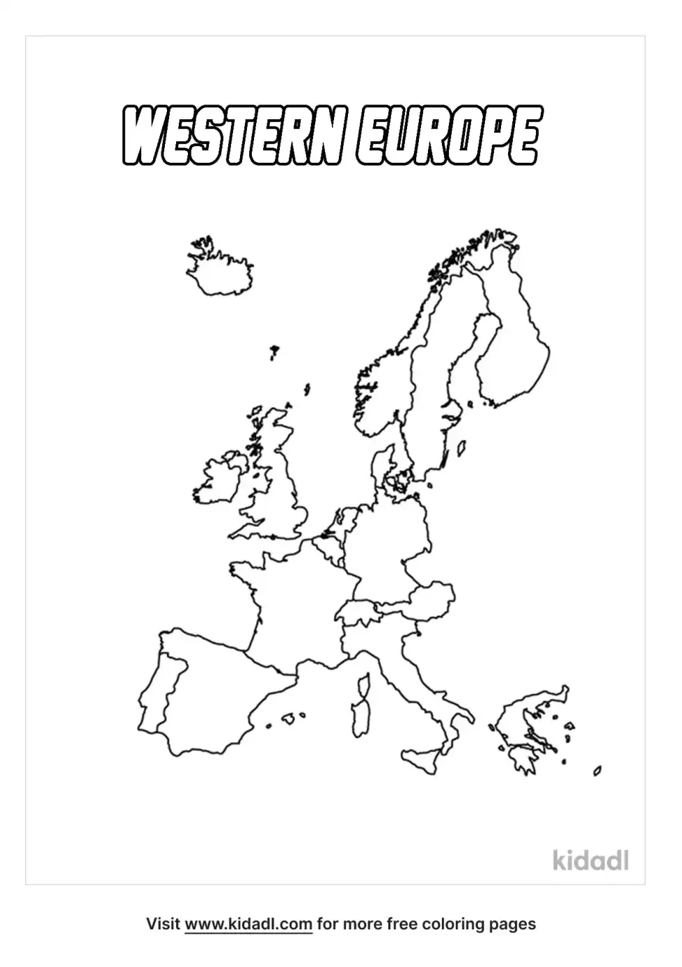 Western Europe Map Coloring Page