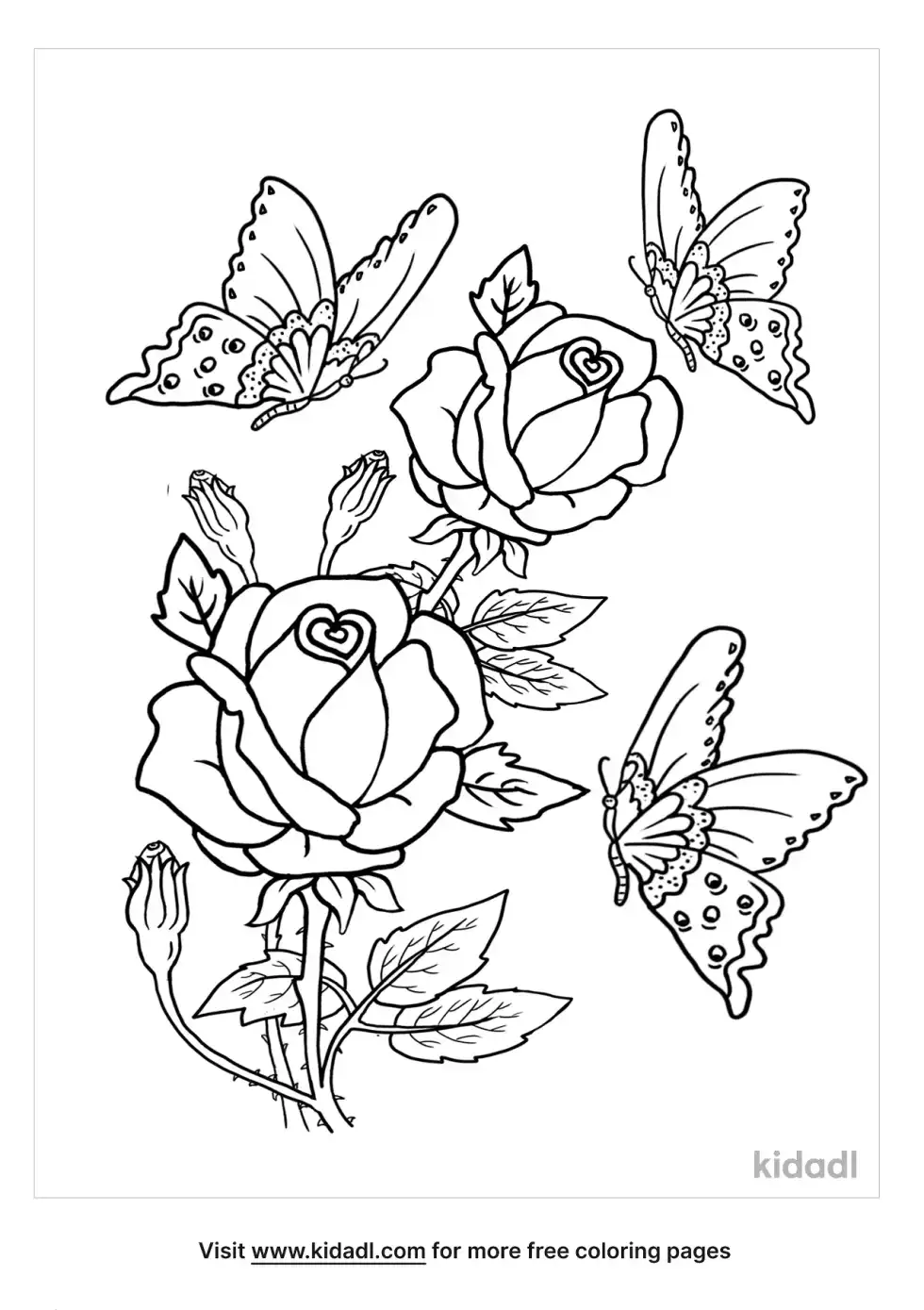 Flowers And Butterflies Coloring Page