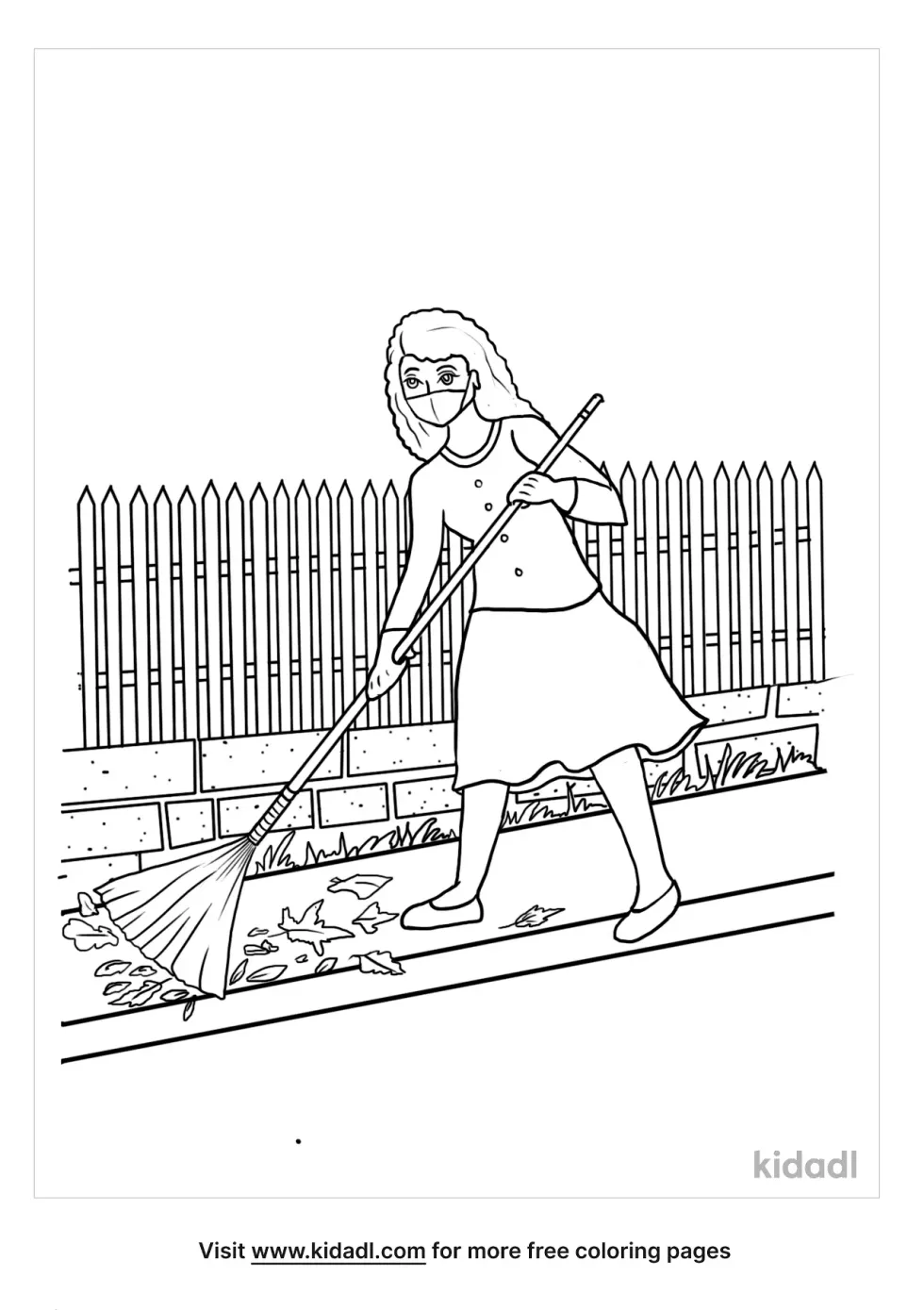 Sweeping Outside Sidewalk Coloring Page