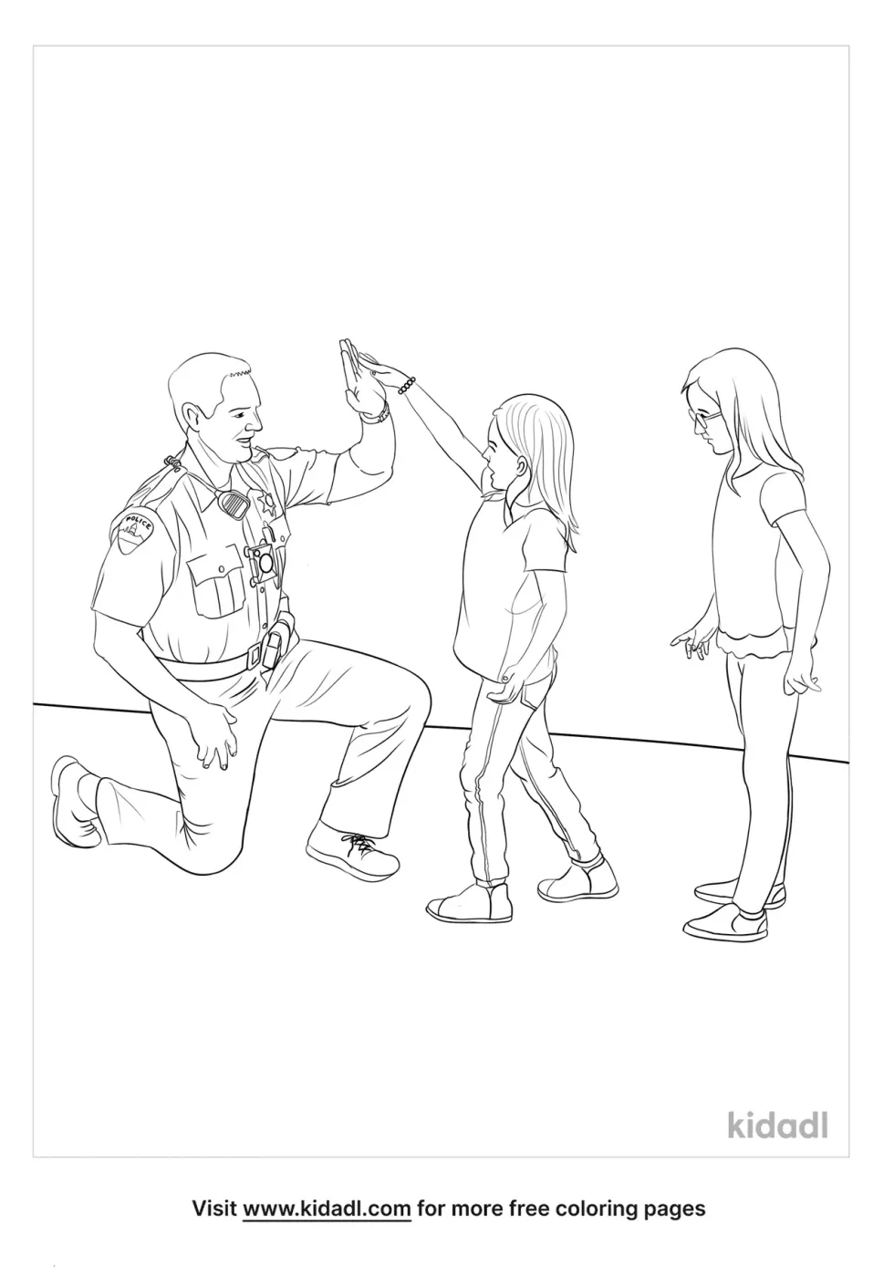 Police With Kids Coloring Page