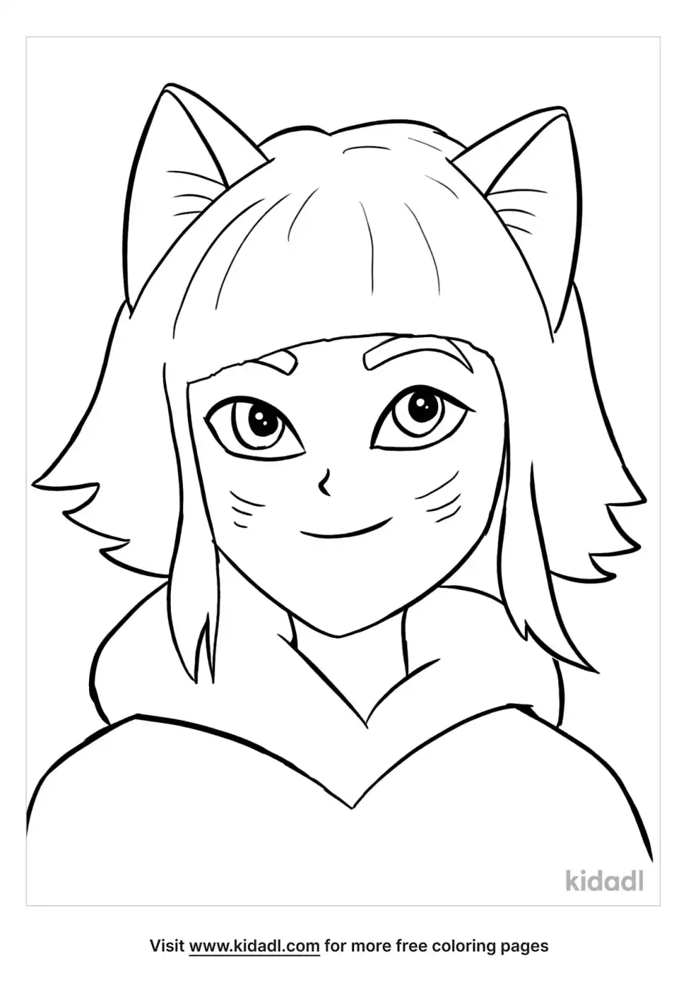 Girl With Cat Ears Coloring Page