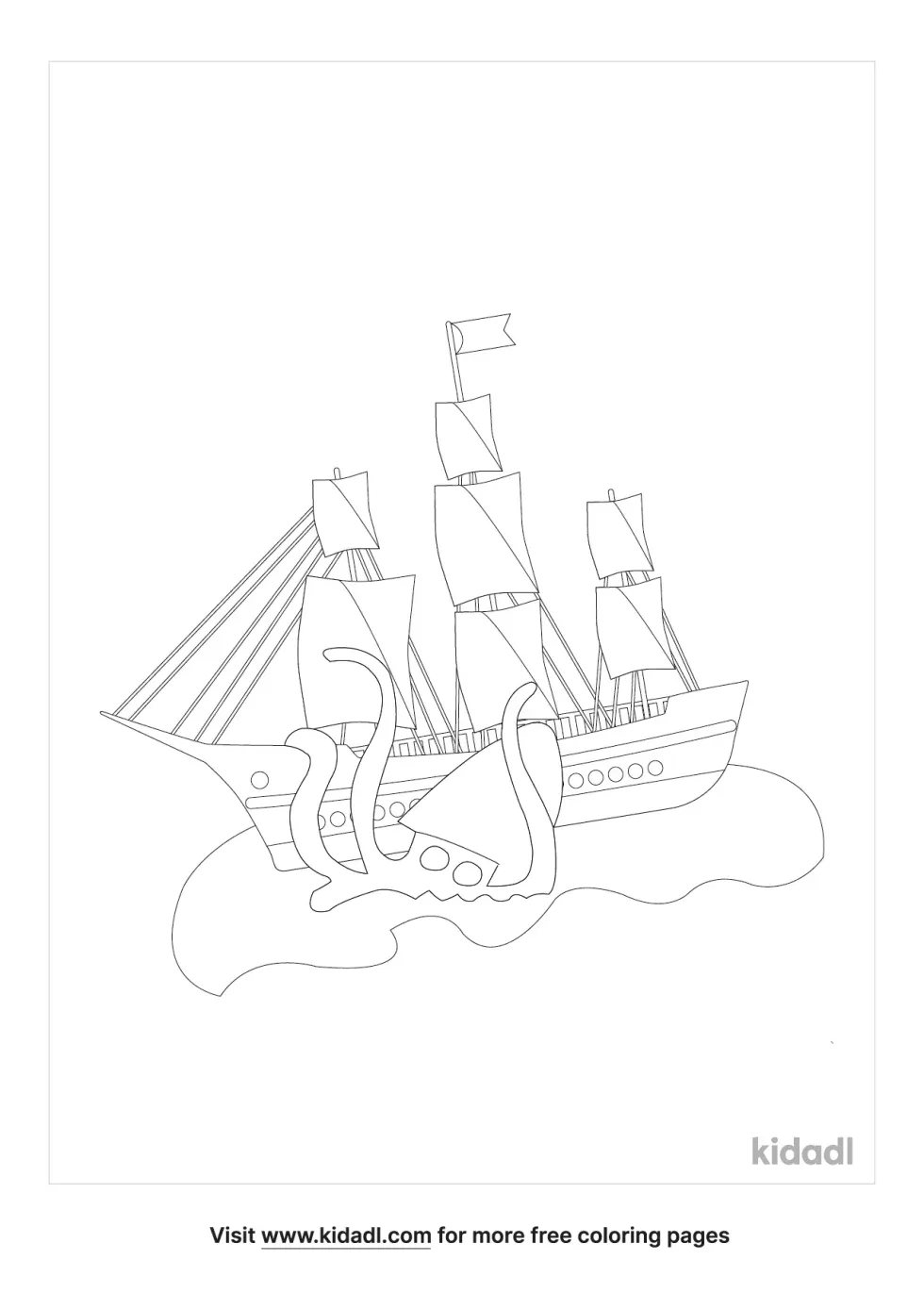 Kraken With Ship Coloring Page