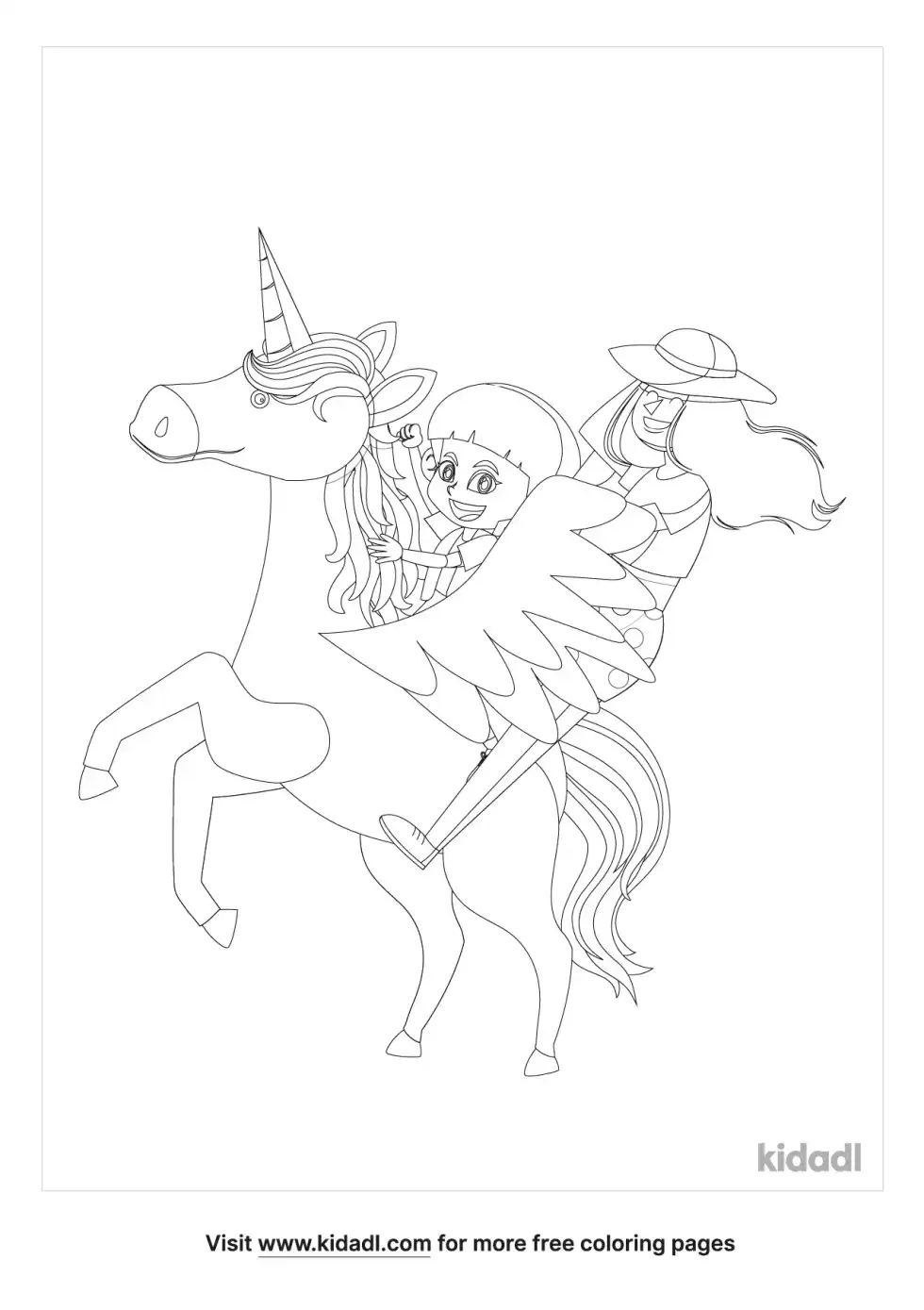Baby And Mother Flying Horse Coloring Page