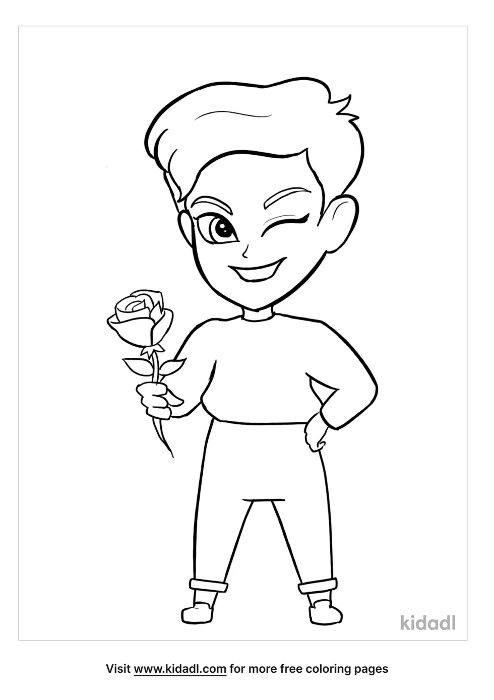 Girl With Rose Coloring Page