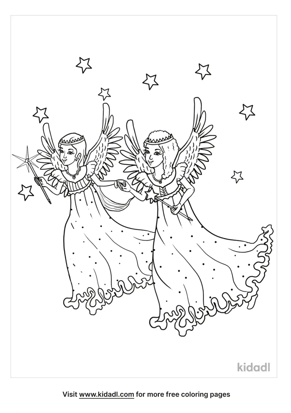 2 Angels Holding Onto On Another Coloring Page