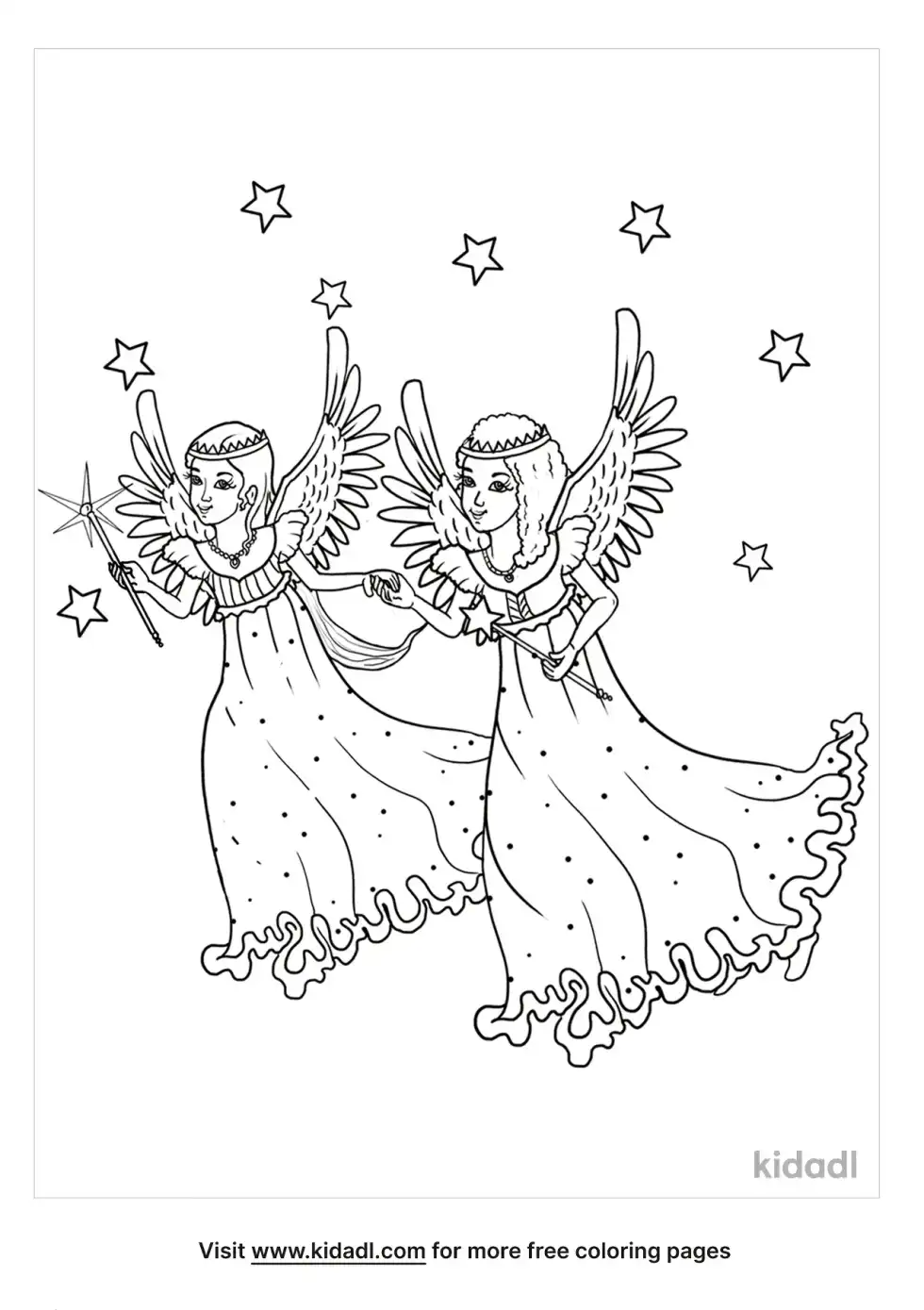 2 Angels Holding Onto On Another Coloring Page