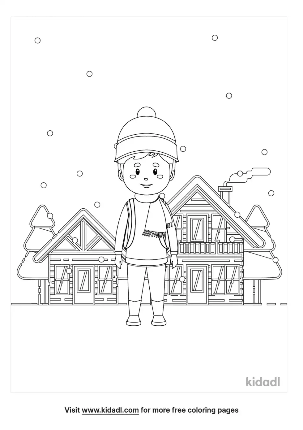 Walking To School In Snow Coloring Page