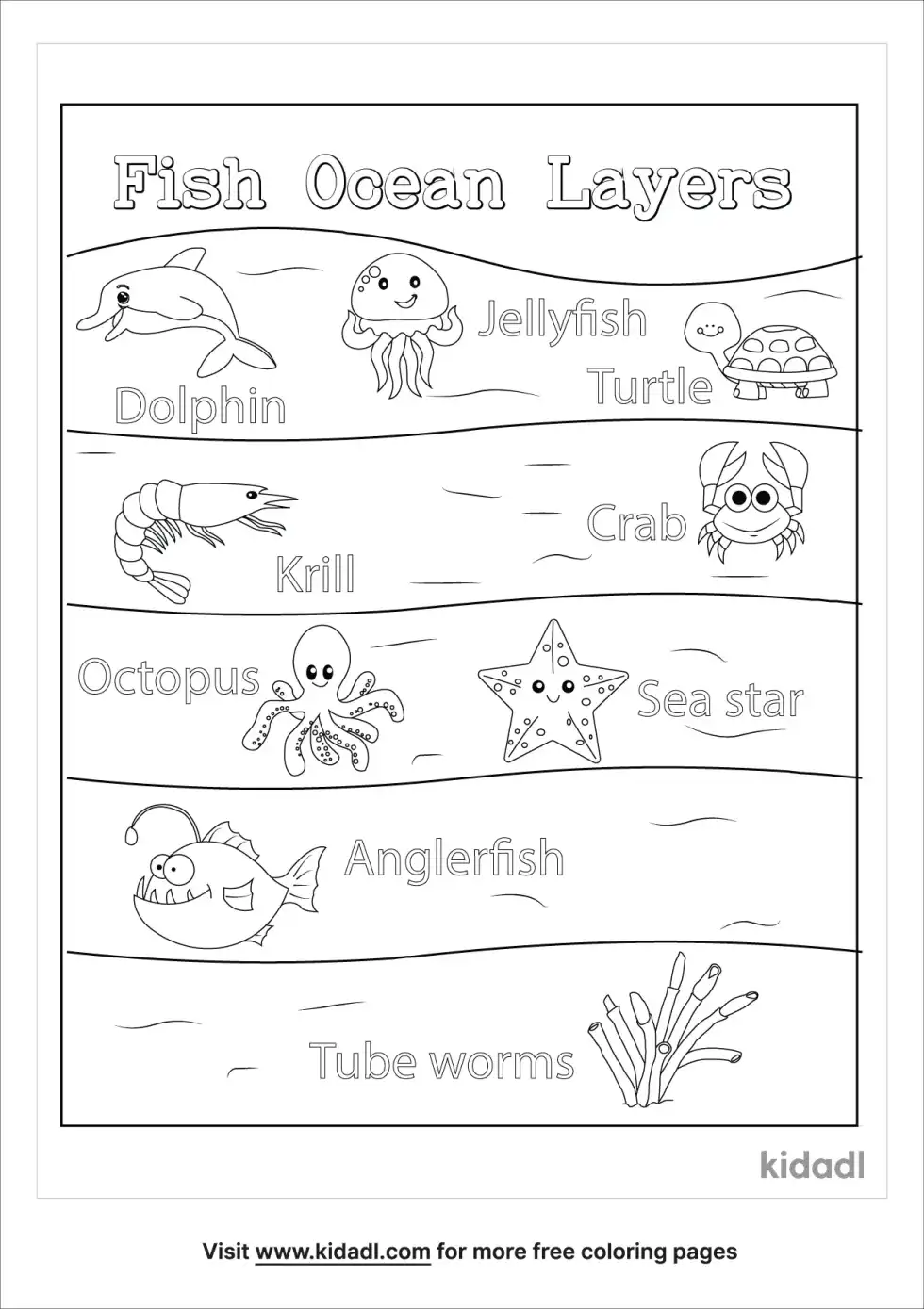 Fish Ocean Layers Coloring Page