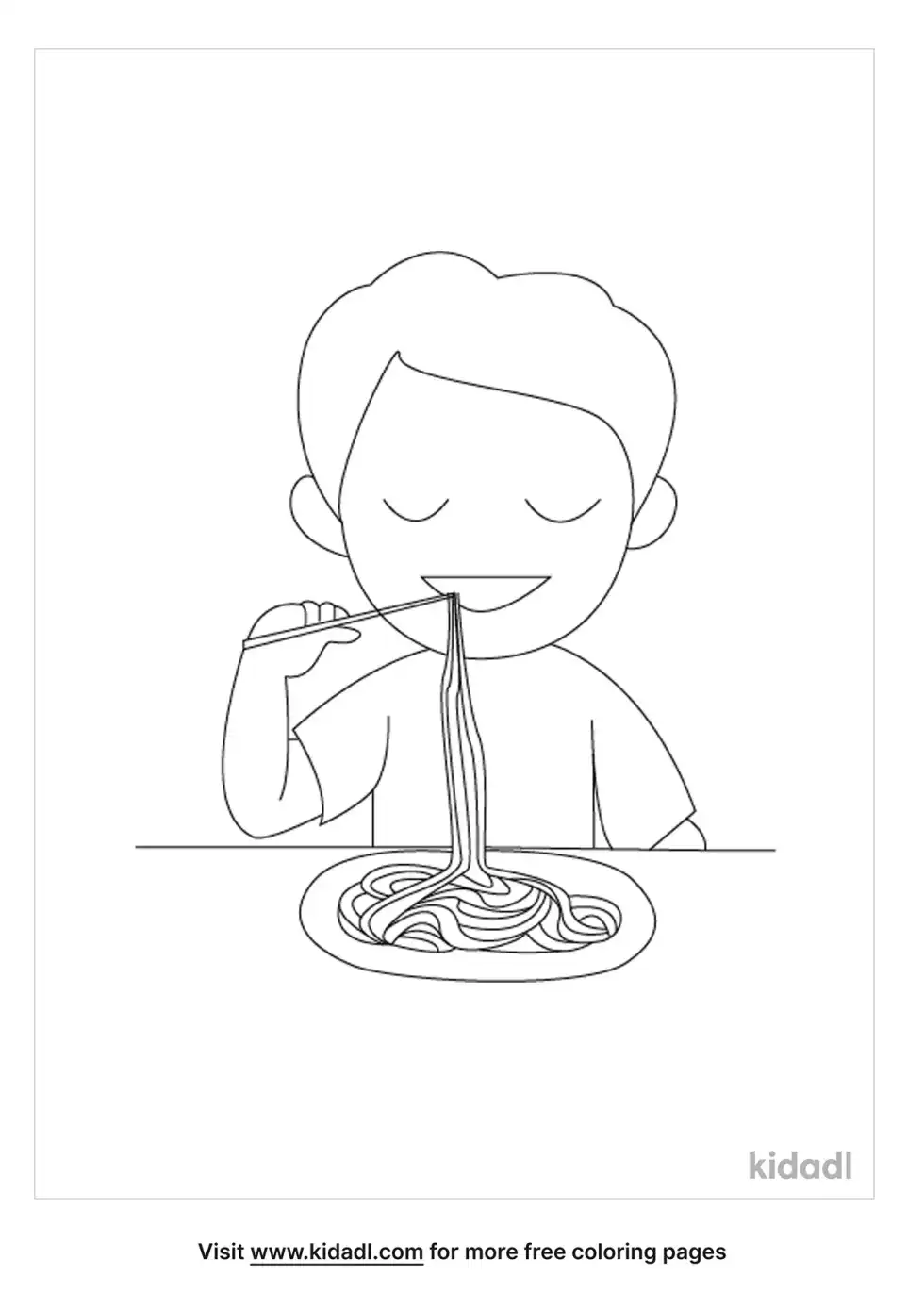 Boy Eating Spaghetti Coloring Page