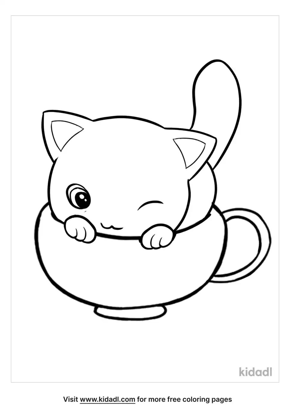 Tiny Kitten In A Cup Coloring Page