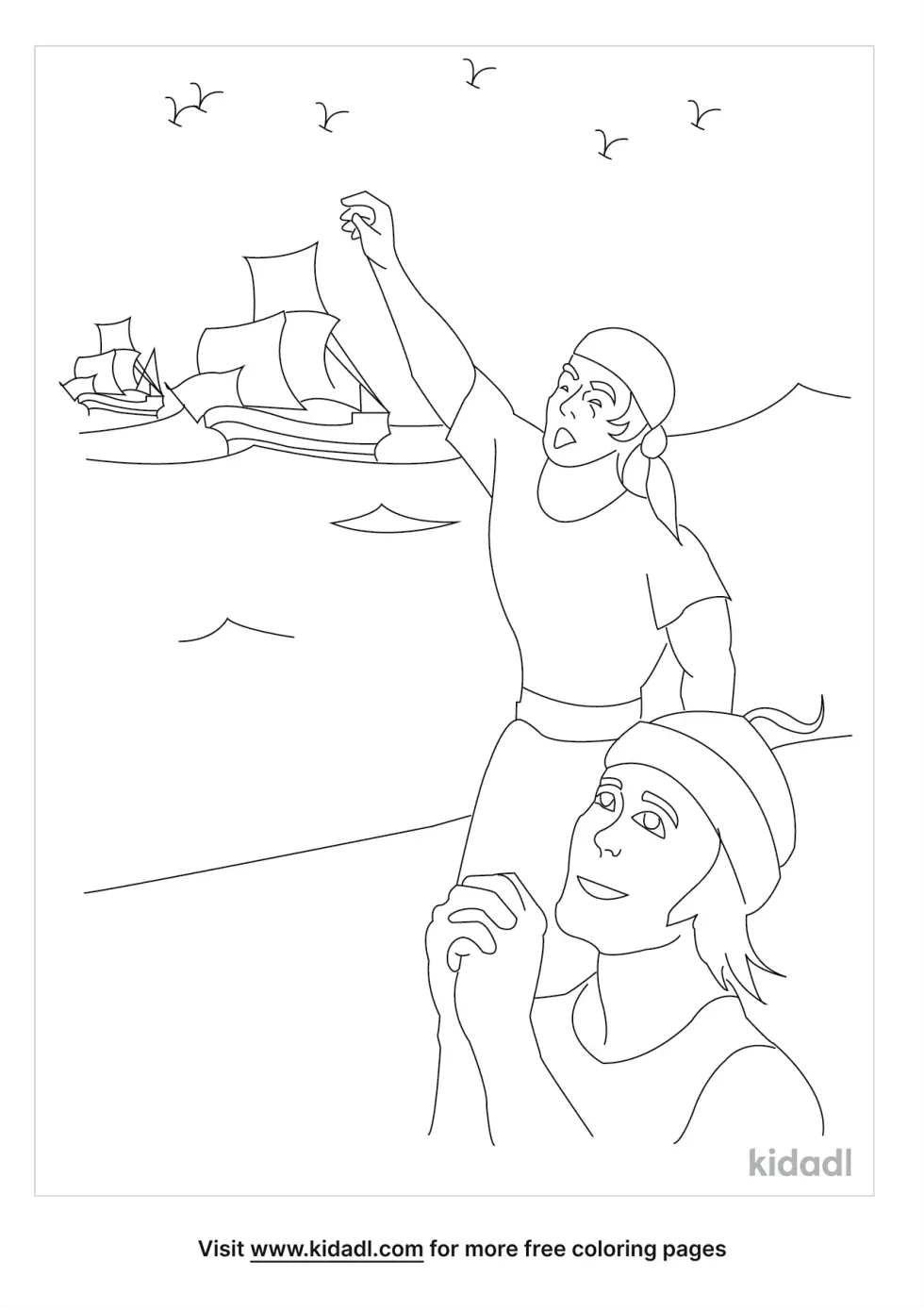 Columbus And Natives Coloring Page